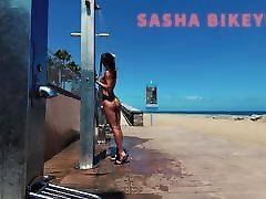 TRAVEL babe un sexy panties undress - Public beach shower. Sasha Bikeyeva.Canaries