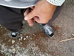 Piss and Cum outdoor in a public park