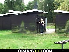 Busty blonde grandma sucks strangers horny cock