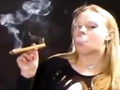 Smoking she keeps pulling away cigar