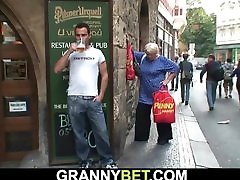 Picked up tied blacky blonde granny rides his cock