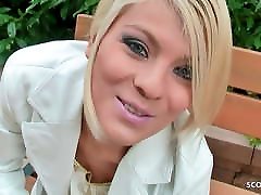 Hot skinny girl with perfect feet picked up and gives footjob