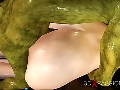 Sex in the mystical cave! Green monster Boggles fucks hard a young queen