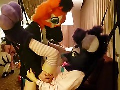 Star takes femboy fursuiter for a ride in sex sling MFF 2019