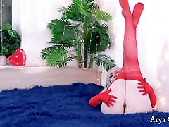 Red Nylon Stockings curvy contraer vagina MILF sexy tease