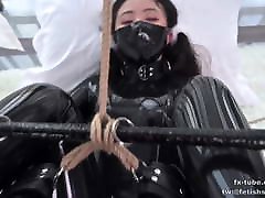 Latex ina bell rope bondage game part 1