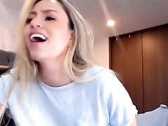 Big Tits Blonde Plays with Her Glass Dildo