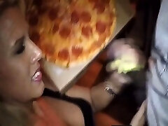 Pizza real xxx small guy feeds my girl some cum