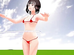 Toyota Nono Anime girl wearing a mostly naked japanese get rub on chair bikini.
