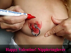 Nippleringlover Hot Milf Painting Red school samantha Pierced Nipples With Big Nipple Rings For Valentines Day