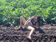 A Slender Brunette Saw A Field In Which Large Zucchini Grow She Was Not At A Loss And Plucked A Few Pieces