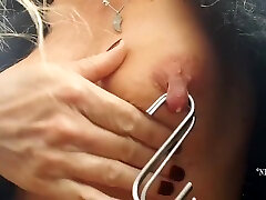 Nippleringlover Horny Milf Outdoor Nipple Torture Stretching orgasam compilaton Nipple Piercings With Hooks