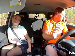 Tattooed car driver POV fucked in car by personal instructor