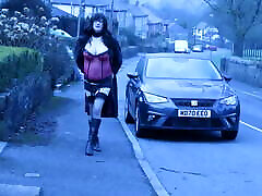 crossdresser outdoors on a residential street crossdresser outdoors on a residential street