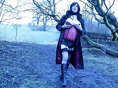 Emma crossdressed outdoors