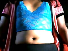Indian CrossDresser Krithi Sexy BELLY TEASE in Blue LINGERIE
