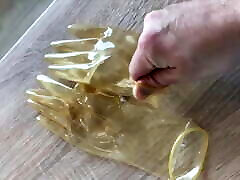 Put on my transparent thailand siam ful GLOVES close up