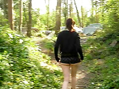 walking and showing my porn trapy in the woods