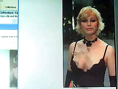 Cum tributing a sexy blonde in a black top