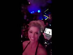 Pierced big nipple blonde shows off her konter cock tits in a club