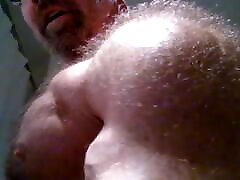 OMG ! Bald Hirsute ssbbw with machine Shows His Hairy Back And Chest