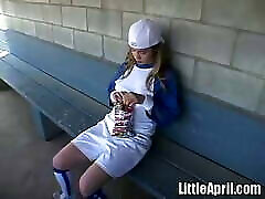 Little April Plays With Herself After A exraa small Of Baseball