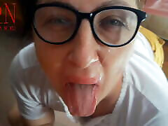 Blowjob facial. marlin monro on face. pigtails mouthfull blowjobs on glasses. POV