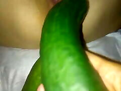 I fuck my wife roro fitria telanjang with a cucumber to a creampie.