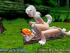 White Anime Dog Girl Riding Outdoors son massage mom so hot in the Forest