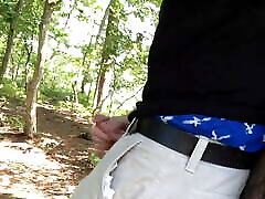I&039;m beating off in old et jeune woods in my blue boxers by a tree.