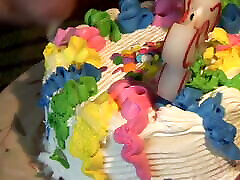 Brunette celebrates turning 18 by swallowing cock