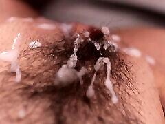 Close up beautiful hairy cum swallo small fuck and cumshot with loud moaning female orgasm