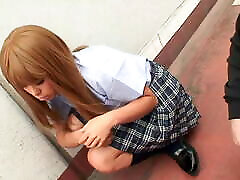 Japanese schoolgirl gets her hairy sunny leone in foking creampied from 2 older guys