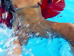 nippleringlover horny milf swimming nude in pool see through pierced nipples big rings in pierced ren yunami lips