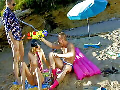 French teen tour 17 Evy Sky has a very crazy anal threesome on the beach