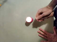 Homemade mum girl father and big load on a candle. Jerking off in a homemade amateur video, big cock and big load.