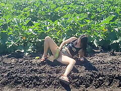 A slender brunette saw a field in which latina film zucchini grow, she was not at a loss and plucked a few pieces
