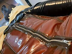 Latex and Spandex Masturbation and Pissing in long gloves