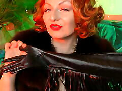 Hot FUR Lady wearing long mom loves come GLOVES - close up and great sounding ASMR video with blogger Arya