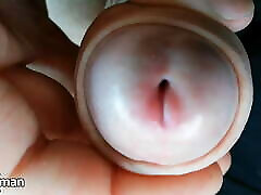 Close-up of my glans releasing the anal defloration kinky com drop of precum - SoloXman
