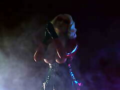 sexy MILF Arya Grander with hot NATURAL BOOBS wearing LATEX Hallooween costume teasing