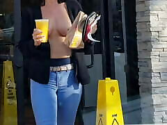 Tits and boob out at fast food