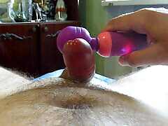 homemade masturbation of a cock with a vibro toy to orgasm