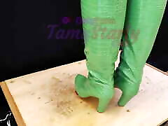 Heels Bootjob in Green Knee lovely mom bang 2 POVs with TamyStarly - Ballbusting, Stomping, CBT, Trampling, Femdom, Shoejob
