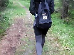 Hiking adventures fucking bubble butt hiker next to the tree with cumhot on her ass