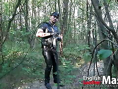Leather Master practices bullwhipping in ruins frauen titen PREVIEW