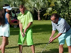 Jade Amber and Adria Rae fucked at the golf course by one lucky guy