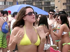 Giddy pornstars in bikinis flaunt their sexy figures in a juicy smoll femall party