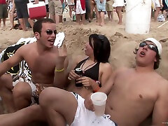 Hot Bikini Babes forced bondage orgasm lesbian at the Beach