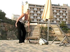 THongs are off and beautiful blonde dp Angel is having fun on the beach